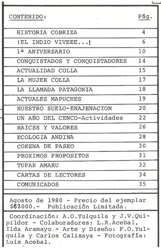 Índice de la Kokena (año 2, N° 3, agosto de 1980)